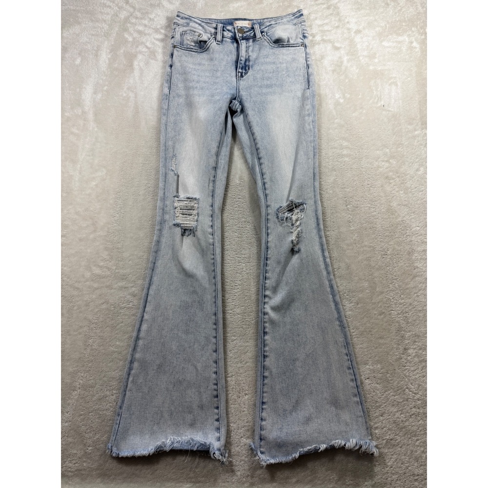 Altar'd State Womens Mid Rise Distressed Flare Light Wash Jeans 5 Meas: 25x31.5